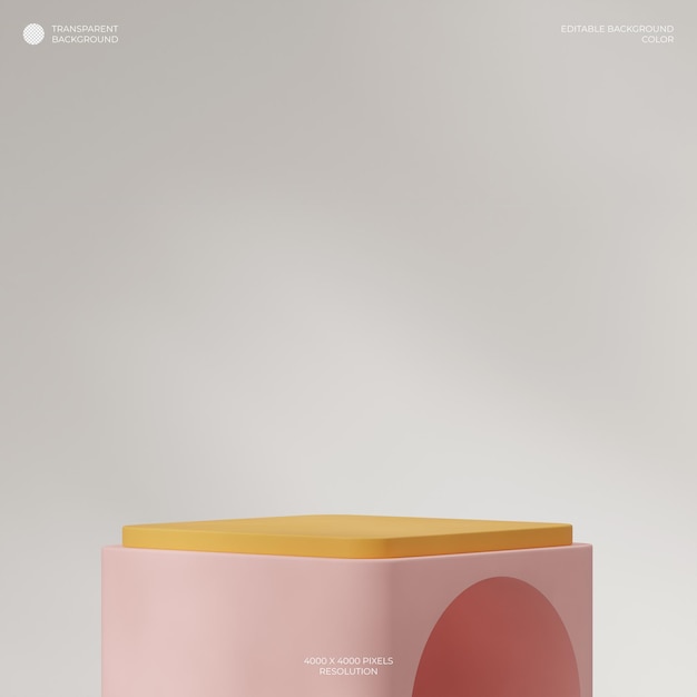 block shape 3d render image transparent background of yellow and pink color podium in square
