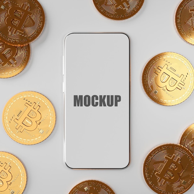 Blockchain cyptocurrency bitcoin btc with smartphone mockup