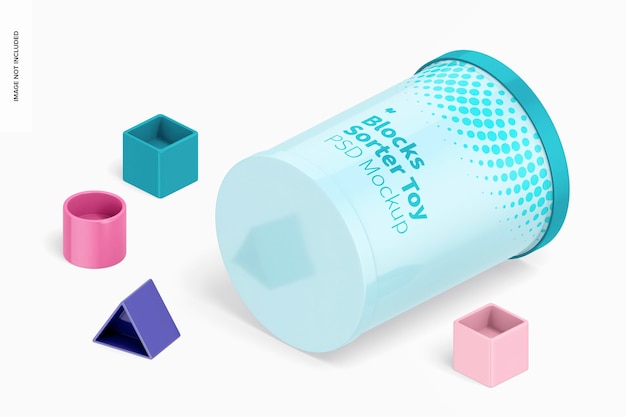 PSD blocks sorter toy mockup, isometric right view