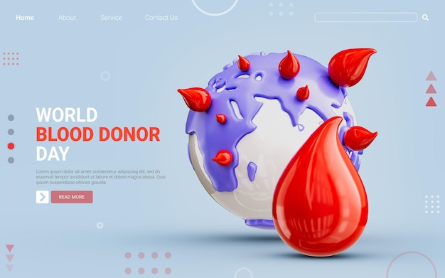 Bloeddruppel en wereldbol icoon 3d render concept voor wereld bloeddonor dag red het menselijk leven