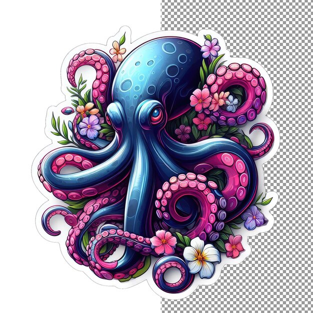 PSD bloem tentakels leuke octopus in bloesems sticker