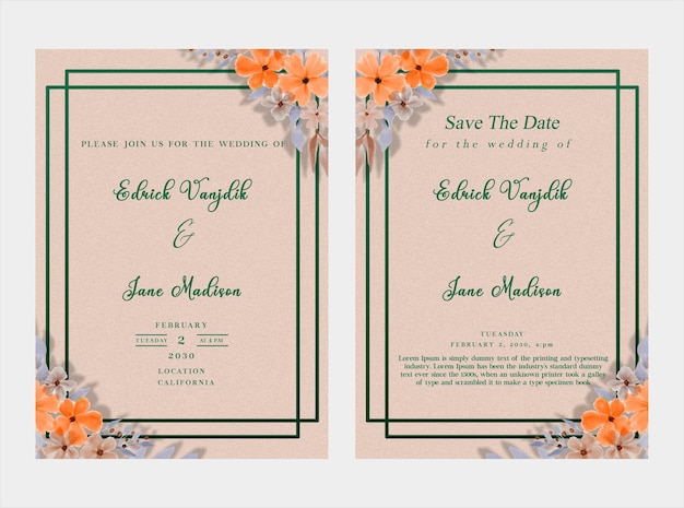 Bloemen bruiloft uitnodiging sjabloon PSD