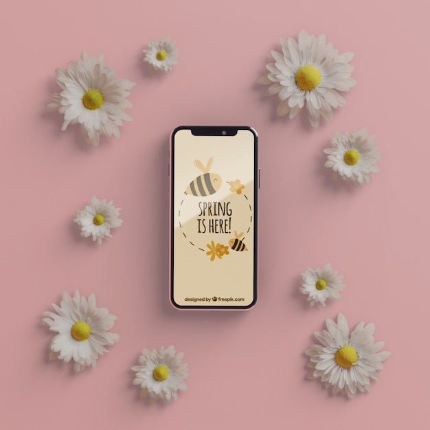 PSD bloemen frame met telefoonmodel