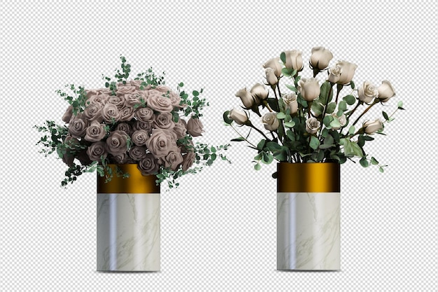 Bloemen in vaas in 3d-rendering geïsoleerd