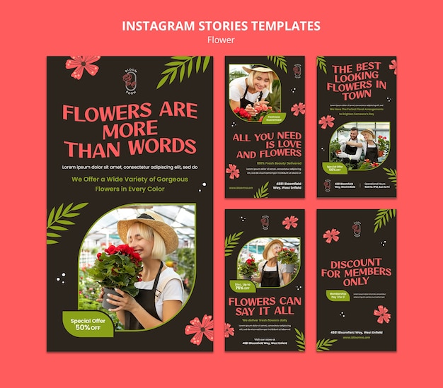 Bloemen instagram verhalen sjabloonontwerp