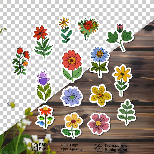 PSD bloemen sticker collectie op doorzichtige achtergrond bevatten png-bestand