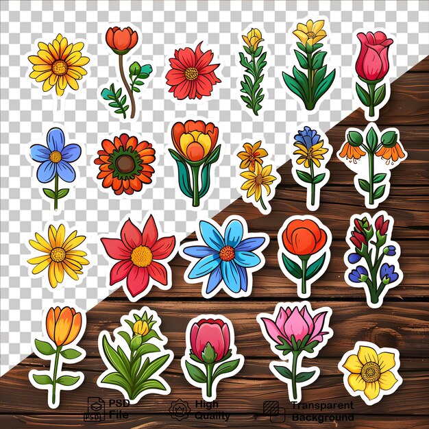 PSD bloemen sticker collectie op doorzichtige achtergrond bevatten png-bestand