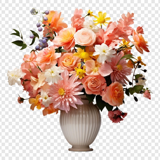 PSD bloemenarrangement in een vaas geïsoleerd op transparante achtergrond