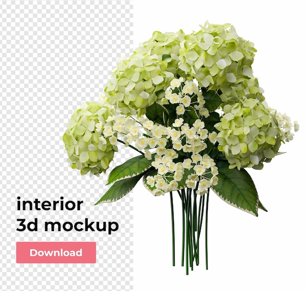 Bloemendecoratie voor huis in 3d-rendering