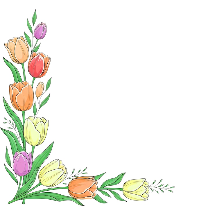 PSD bloemenhoek met kleurrijke tulpen