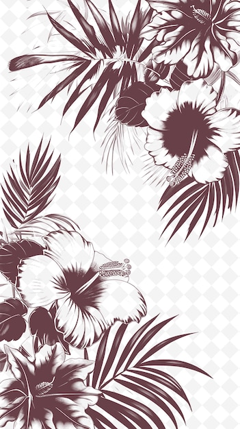 PSD bloemenpatroon met tropische bladeren en bloemen op een witte achtergrond