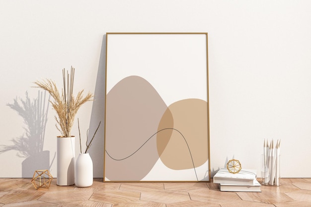 Bloemensamenstelling met leeg frame op tafel