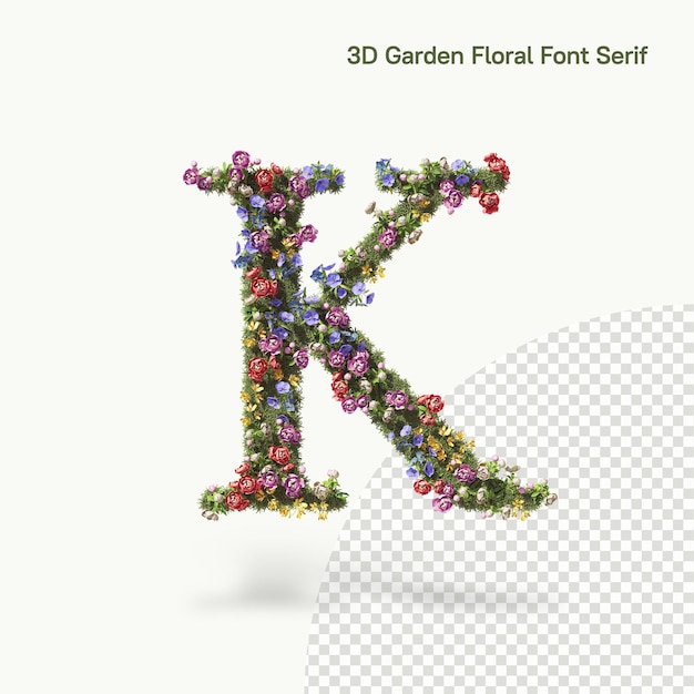 Bloemletter K van het alfabet lettertype serif van bloemen en tuinplanten