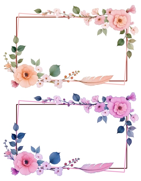 Bloemwaterverframen met bloemen, veren en bladeren