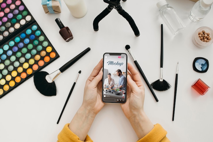 PSD blogger streaming at home with device mockup