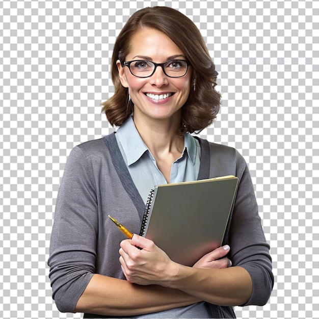 PSD blonde and beautiful businesswoman holding clipboard