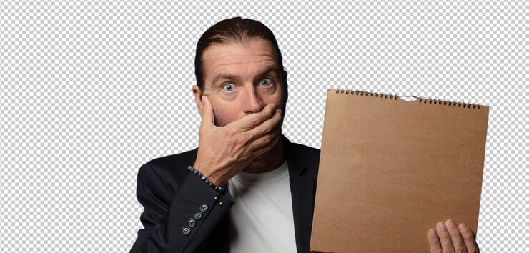 PSD blonde man with an empty notebook cover