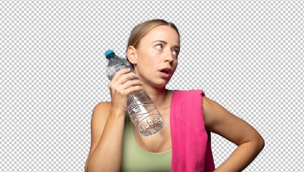 blonde pretty woman with a water bottle