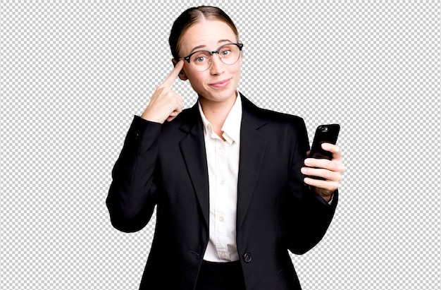 PSD blonde pretty young caucasian business woman using her smartphone