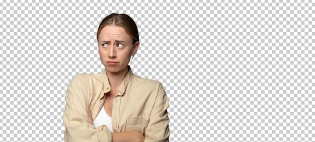 blonde woman feeling displeased and disappointed looking serious annoyed and angry with crossed arms