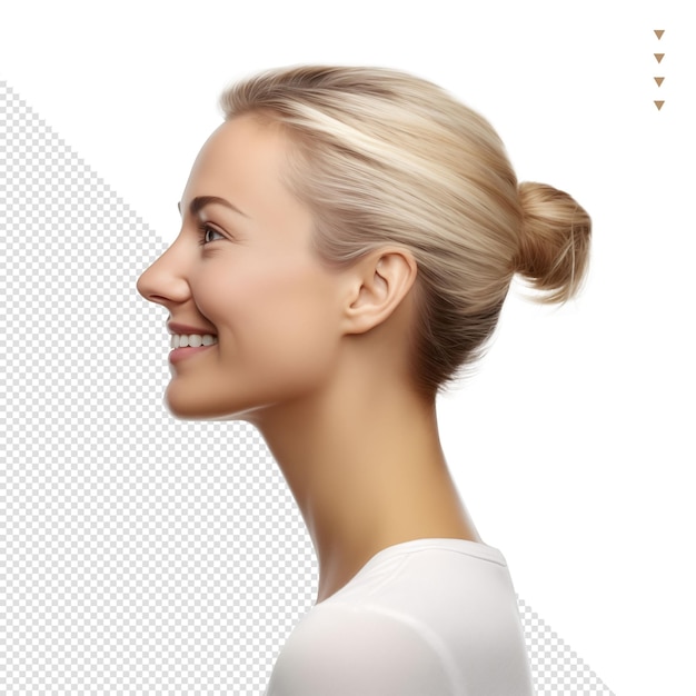 PSD blonde woman in profile with tied hair