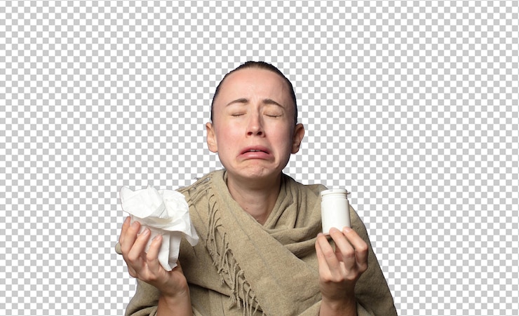 PSD 年轻的金发美女 流感概念