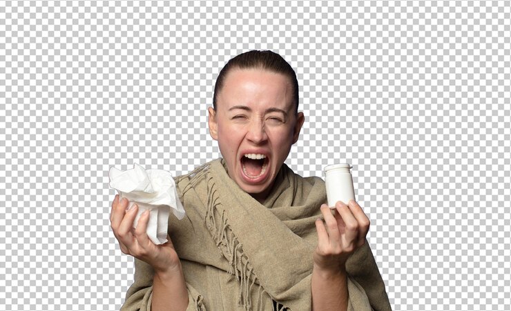 PSD 年轻的金发美女 流感概念