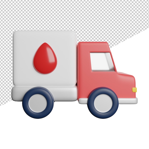 PSD 헌혈차 측면에 피 한 방울이 있는 빨간색 트럭