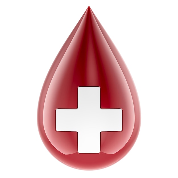 Blood Drop with white cross 3D rendering isolated on transparent background