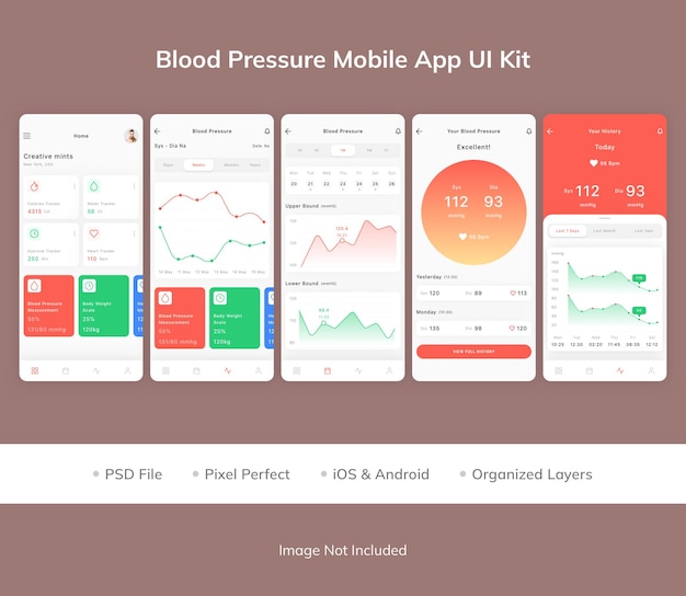 PSD blood pressure mobile app ui kit