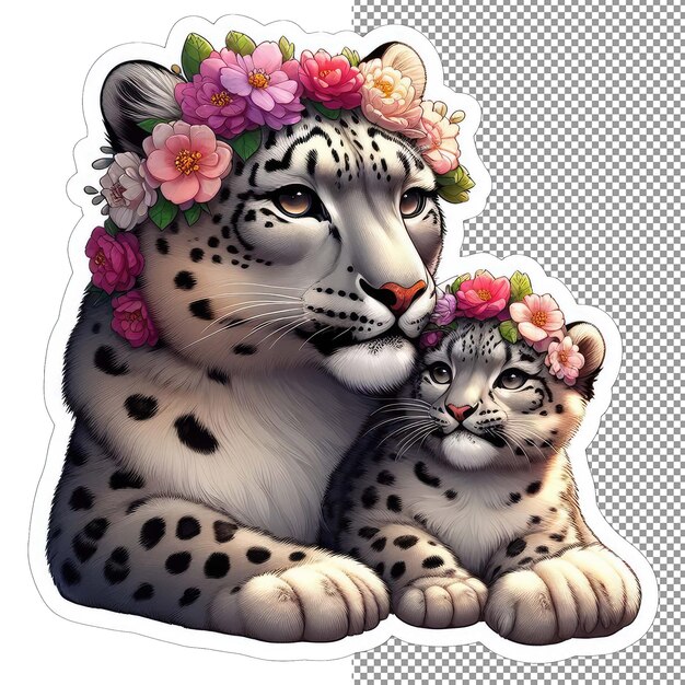 Blooming bond mother and baby animal in floral surroundings sticker