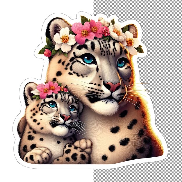 Blooming bond mother and baby animal in floral surroundings sticker