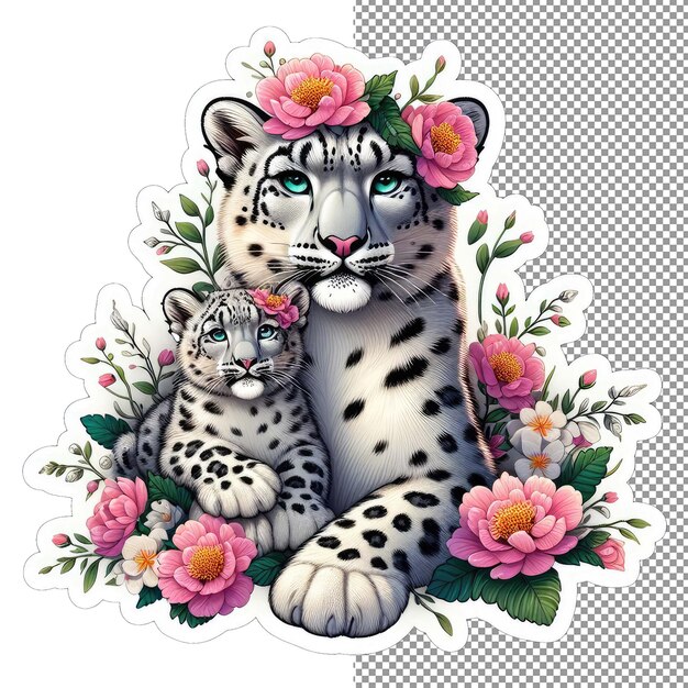 PSD blooming bond mother and baby animal in floral surroundings sticker