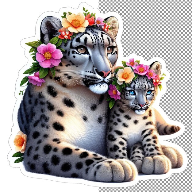 PSD blooming bond mother and baby animal in floral surroundings sticker