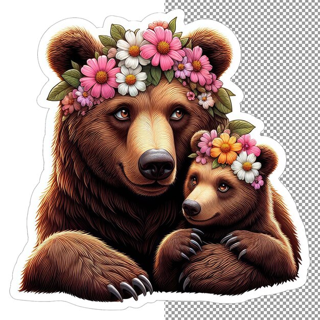 PSD blooming bond mother and baby animal in floral surroundings sticker