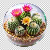 PSD blooming cactus terrarium on transparent background