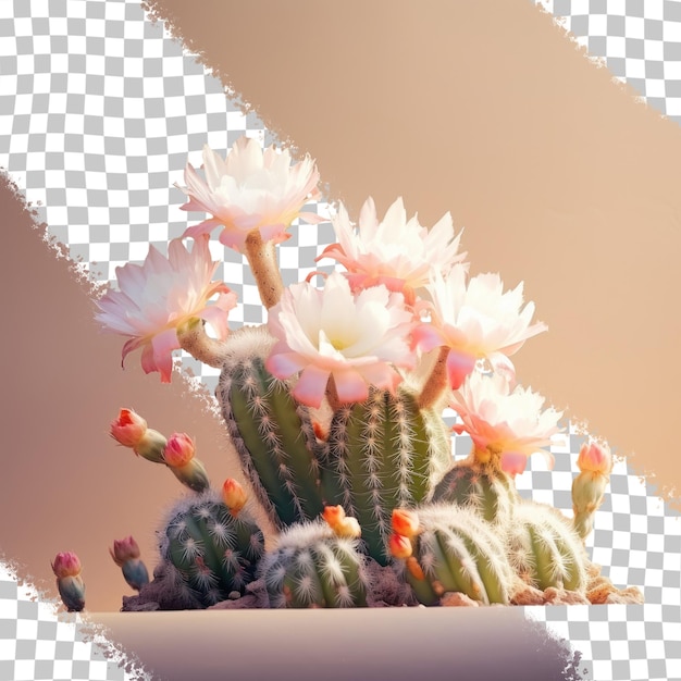 Fiori che sbocciano su un cactus con messa a fuoco morbida sfocata