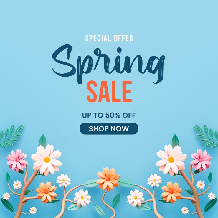 PSD blooming flowers spring sale 3d post design template