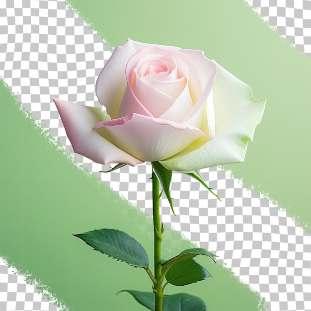 Blooming rose with green white and pink petals naturally illuminated transparent background