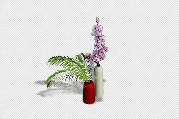 Blossom flowers in vase in 3d rendering