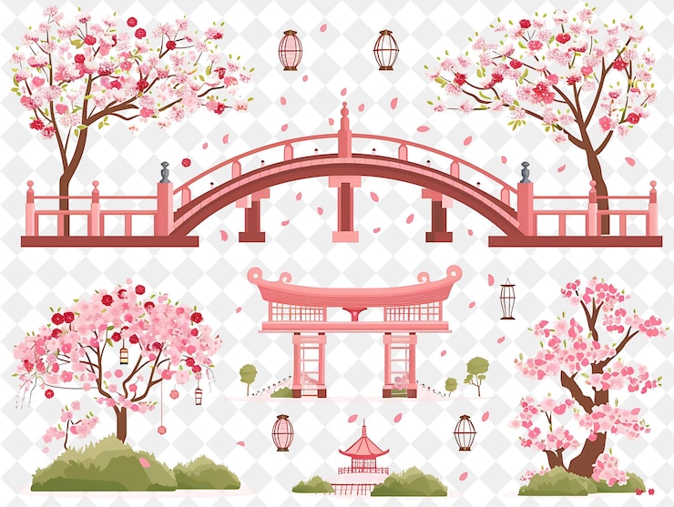 PSD 花的花園 有微妙的燈和迷人的插圖 自然風景設計