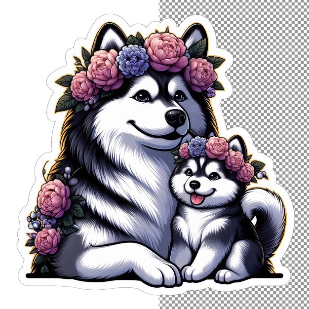 PSD blossoming companions mother dog with her puppy sticker