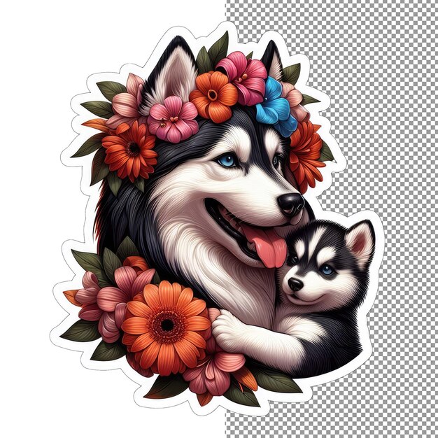 PSD blossoming companions mother dog with her puppy sticker