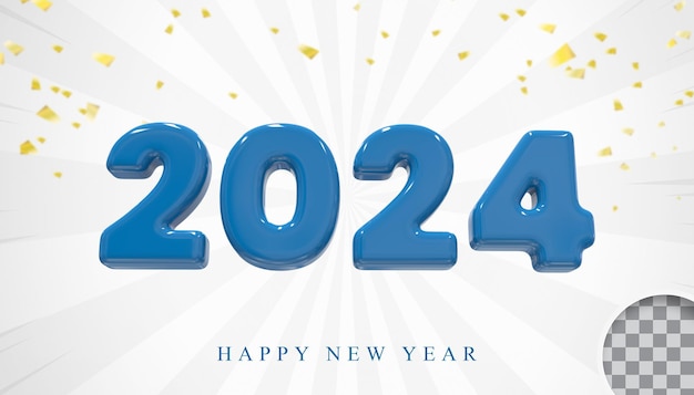 蓝色2024新年快乐 3D 渲染