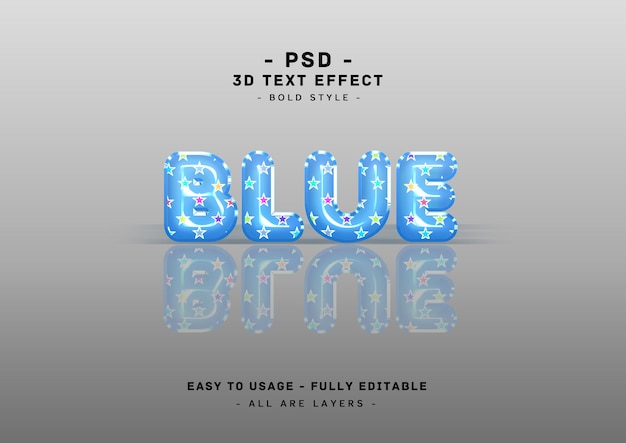 PSD 파란색 3d 풍선 거울 텍스트 스타일 효과