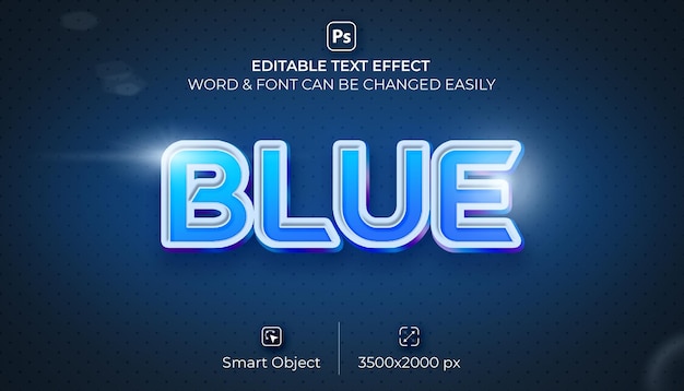 青の3D編集可能なテキスト効果プレミアムPsd背景付き