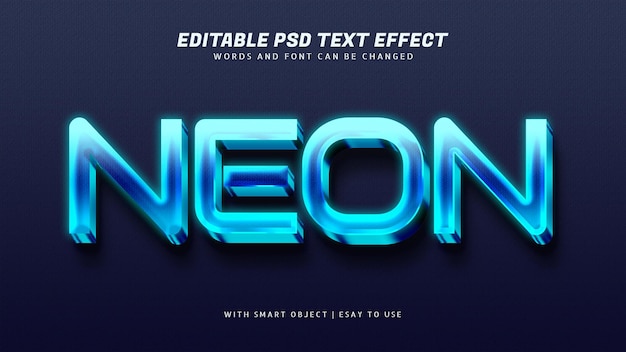 Синий 3d светящийся неоновый текстовый эффект редактируемый