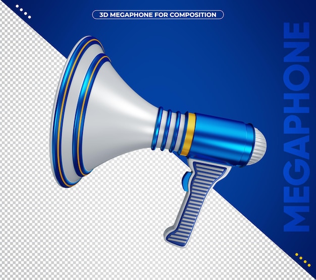 PSD blue 3d megaphone for composition isolated