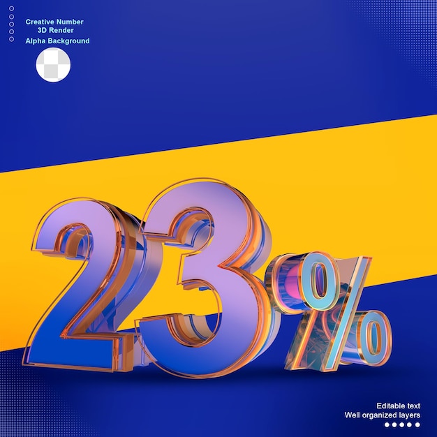 PSD blue 3d number 23 percentage