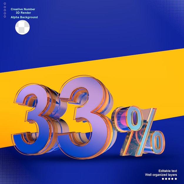 Blue 3d number 33 percentage